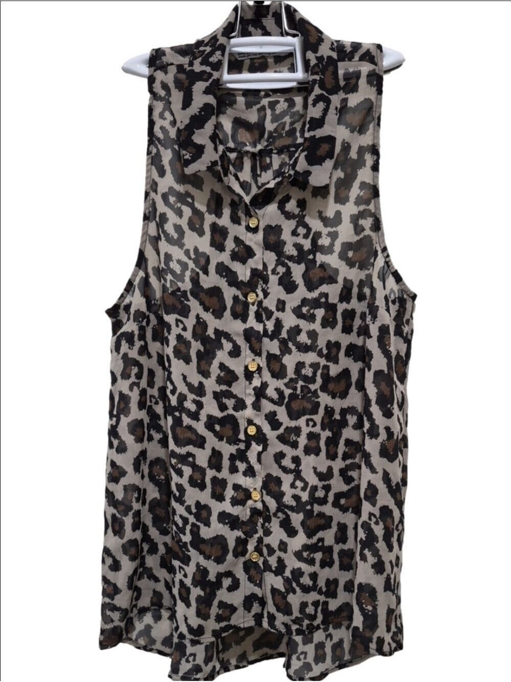 Bluenotes Leopard Print Sheer High-Low Vest Top M